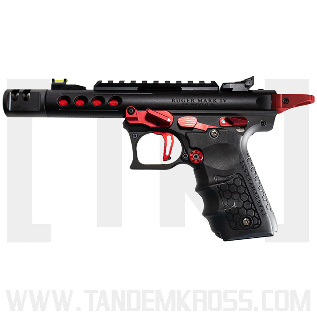 TANDEMIZED Ruger Mark IV 22/45 Race Gun mit schwarzem Upper und roten Barrel-Ports